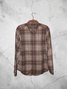 Eddie Bauer Men's Brown & Beige Plaid Button-Down Shirt